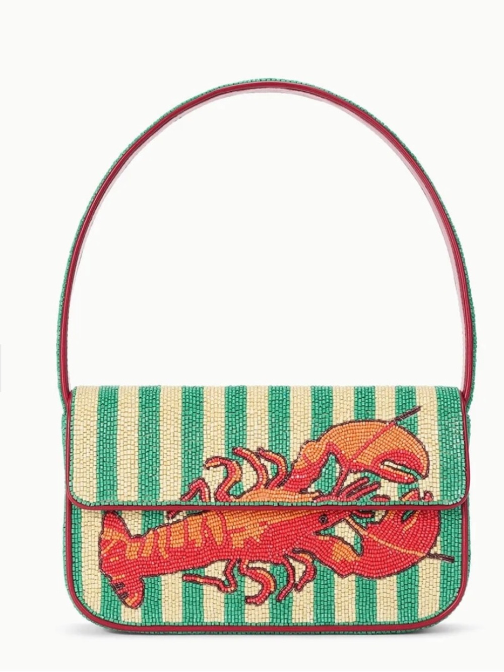 STAUD Tommy Beaded Summer Lobster Shoulder Bag - Green, Cream and Red